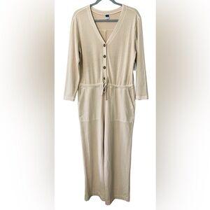 Old Navy Cream Jumpsuit with Button Detail